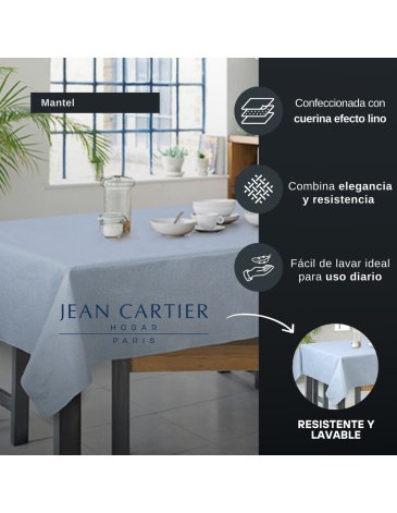 Mantel de cuerina pesada con estampa efecto lino 140 x 250 cm - JEAN CARTIER