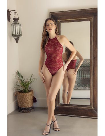 Body cuello halter de encaje c/ broches a presión T85/100 MELIFERA