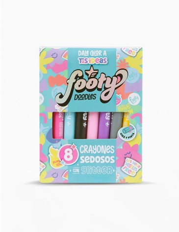 CRAYONES SEDOSOS CON GLITTER X 8 COLORES FOOTY