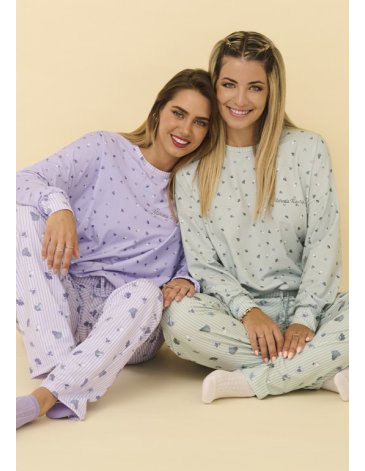 Pijama de jersey estampado manga larga con ajuste en cintura y pantalónTS/XL MARCELA KOURY