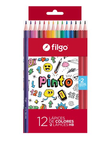 Lapices colores de resina Pinto / Estuche x 12 surtido + 2  FILGO