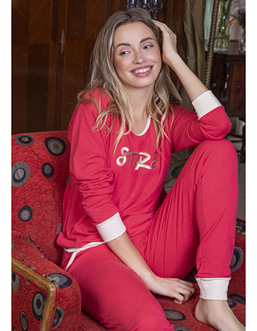 Pijama en modal puños combinados bordados stars T1/4 BIANCA SECRETA