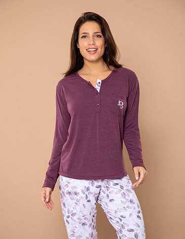 Pijama casaca lisa pantalon estampado Graciela T2/4 BIANCA SECRETA