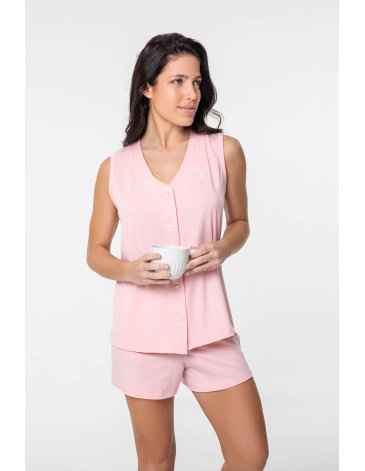 Pijama liso sin manga abotonado en modal T2/4 - BIANCA SECRETA