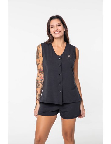 Pijama liso sin manga abotonado en modal T2/4 - BIANCA SECRETA