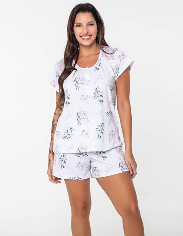 Pijama en modal estampado con puntilla T5/7 BIANCA SECRETA