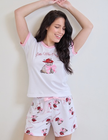 Pijama en modal liso short estampado manga corta cinta rasada Cawbunny T1/4 BIANCA SECRETA