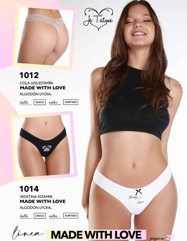 Vedetina Algodon y Lycra MADE WITH LOVE Pack x3 JE TAIME