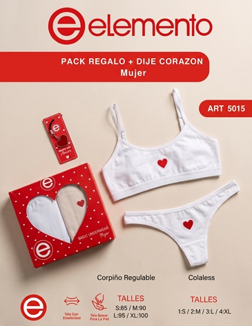 Conjunto Corpiño regulable + colaless + dije corazon ELEMENTO