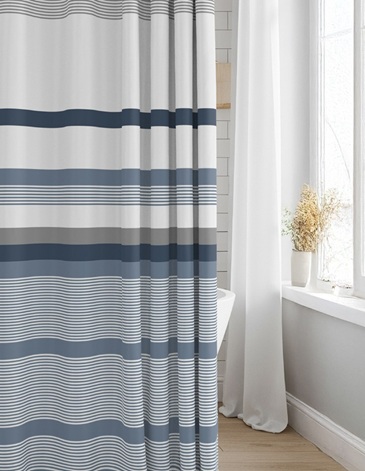 Set de cortina de peva estampada con ganchos plÃ¡sticos y alfombra chenille ALCOYANA