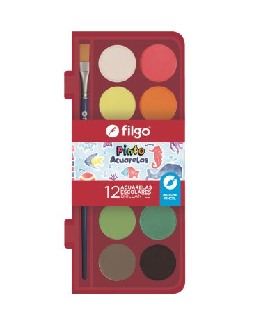 Acuarelas Pinto / Estuche plastico 12 surtido FILGO