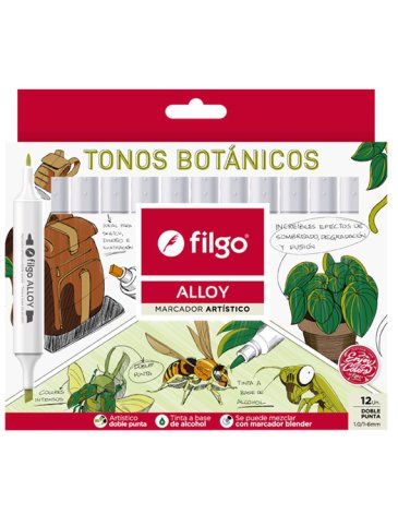 Venta por Mayor y Catalogo Marcador artistico doble punta Alloy Estuche x 12 Colores Botanicos FILGO