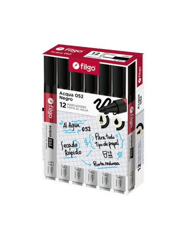 Marcador al agua 052 Redonda / Caja x 12 Negro FILGO
