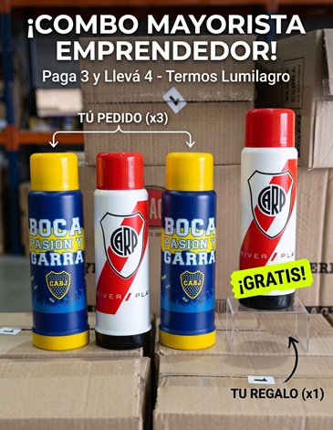 COMBO TERMO MATE JOVEN RIVER / BOCA 4x3 1000 Ml LUMILAGRO