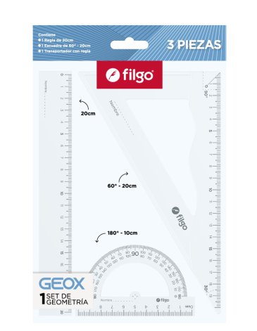 Set de geometría Geox Regla + Escuadra +  Transportador  FILGO