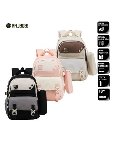 Mochila 18'' con cartuchera INFLUENCER