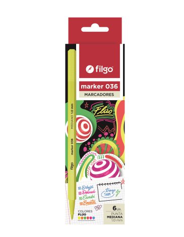 Venta por Mayor y Catalogo Marcador Marker 036 / Estuche x 6 fluo FILGO