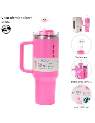 Vaso Termico con bombilla y tapon nube 1200 ML Skora