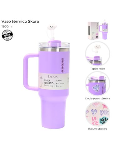Vaso Termico con bombilla y tapon nube 1200 ML Skora