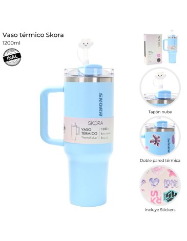 Vaso Termico con bombilla y tapon nube 1200 ML Skora
