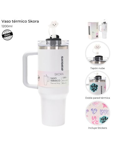 Vaso Termico con bombilla y tapon nube 1200 ML Skora