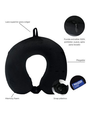 Almohadita de viaje Memory Foam plegable con funda con cierre Wanderlust