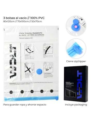 Bolsa al Vacio para Guardar Ropa Set de 3 pcs 50x70 70x100 80x120  WANDERLUST
