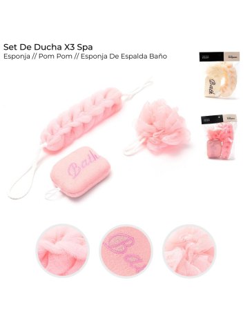 Set de ducha spa esponja pom pom esponja de espalda x3 unidades SKORA