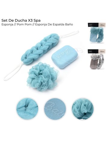 Set de ducha spa esponja pom pom esponja de espalda x3 unidades SKORA