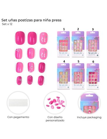 Set uñas postizas para niñas press - x12u SKORA