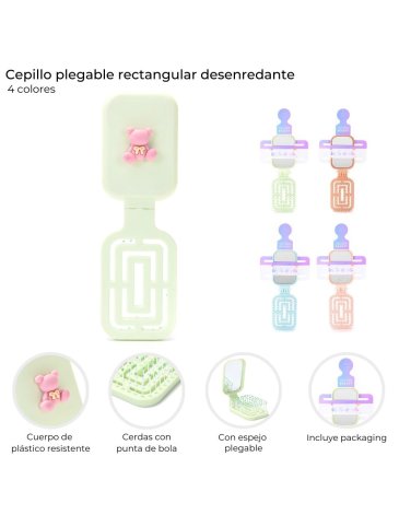 Cepillo plegable rectangular desenredante Skora