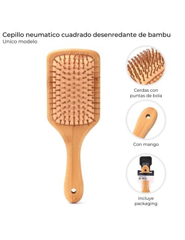 Cepillo cuadrado desenredante de bambu Skora