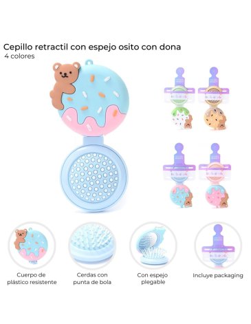 Cepillo retractil con espejo de osito con dona Skora
