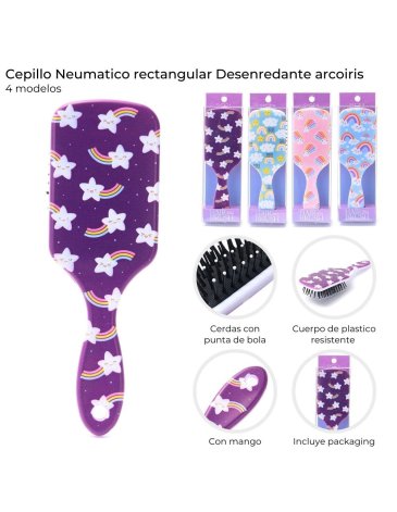 Cepillo rectangular desenredante Arcoiris Skora