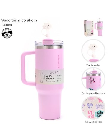 Vaso Termico con bombilla y tapon nube 1200 ML Skora