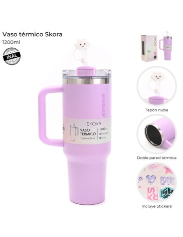 Vaso Termico con bombilla y tapon nube 1200 ML Skora
