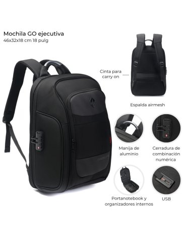 Mochila GO Portanotebook ejecutiva con cerradura 18