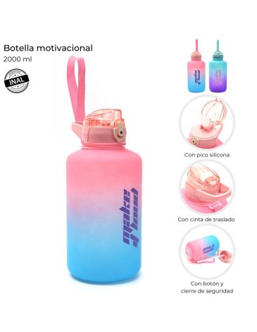 Botella motivacional degrade multicolor 2000 ml Skora
