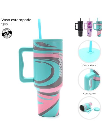 Vaso termico estampado con sorbete 1200 ml Skora