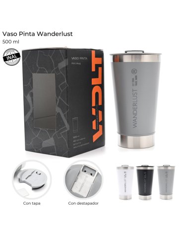 Vaso Pinta Wanderlust con tapa y destapador 500ml Wanderlust