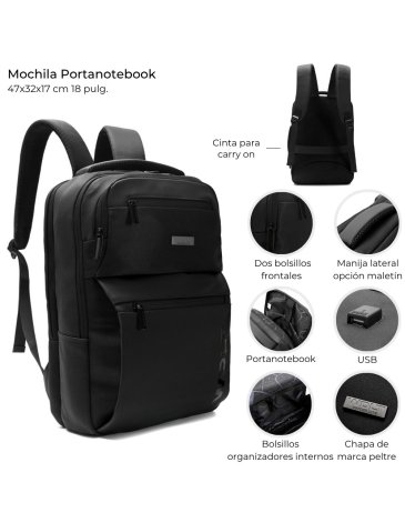 Mochila Go portanotebook con bolsillos organizadores internos y USB 17'' Wanderlust