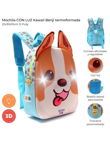 Mochila con luz Kawaii Benji Termoformada 12