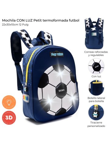 Mochila con Luz Petit Termoformada Futbol Blue 12