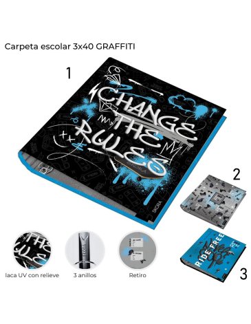 Carpeta Escolar 3 x 40 Graffiti Skora