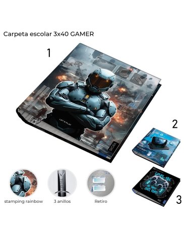 Carpeta escolar 3 x 40 Gamer Skora
