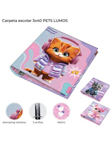 Carpeta escolar 3x40 Pets Lumos Skora
