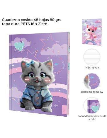 Cuaderno cosido 48 hojas RAYADAS  80 grs tapa dura Pets. SKORA