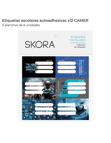 Etiquetas escolares x 12 u Gamer Skora