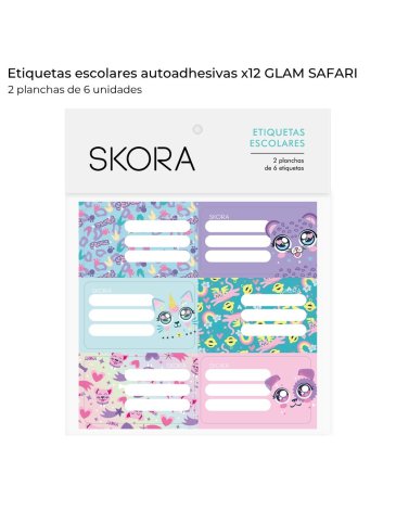 Etiquetas escolares x 12 u Glam Safari Skora