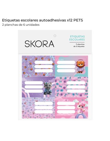 Etiquetas escolares x 12 u Pets Skora